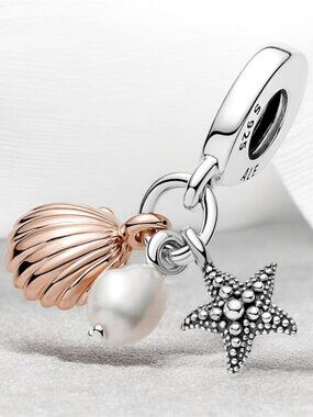 NEW Pandora Freshwater Cultured Pearl, Starfish & Shell Triple Dangle Charm